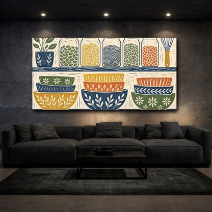 Mockup 3. Floral Jars And Bowls Rustic Kitchen Decor shown as canvas print