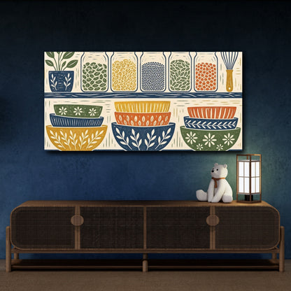 Mockup 4. Floral Jars And Bowls Rustic Kitchen Decor shown as canvas print