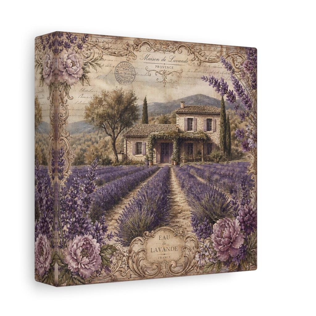 Side Mockup 2. Floral Lavender Field Purple Lavender shown as stretched canvas wall art