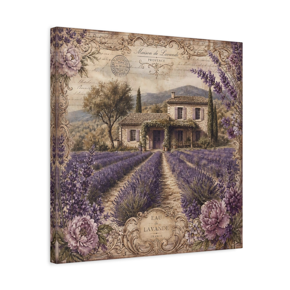 Side Mockup 5. Floral Lavender Field Purple Lavender shown as stretched canvas wall art