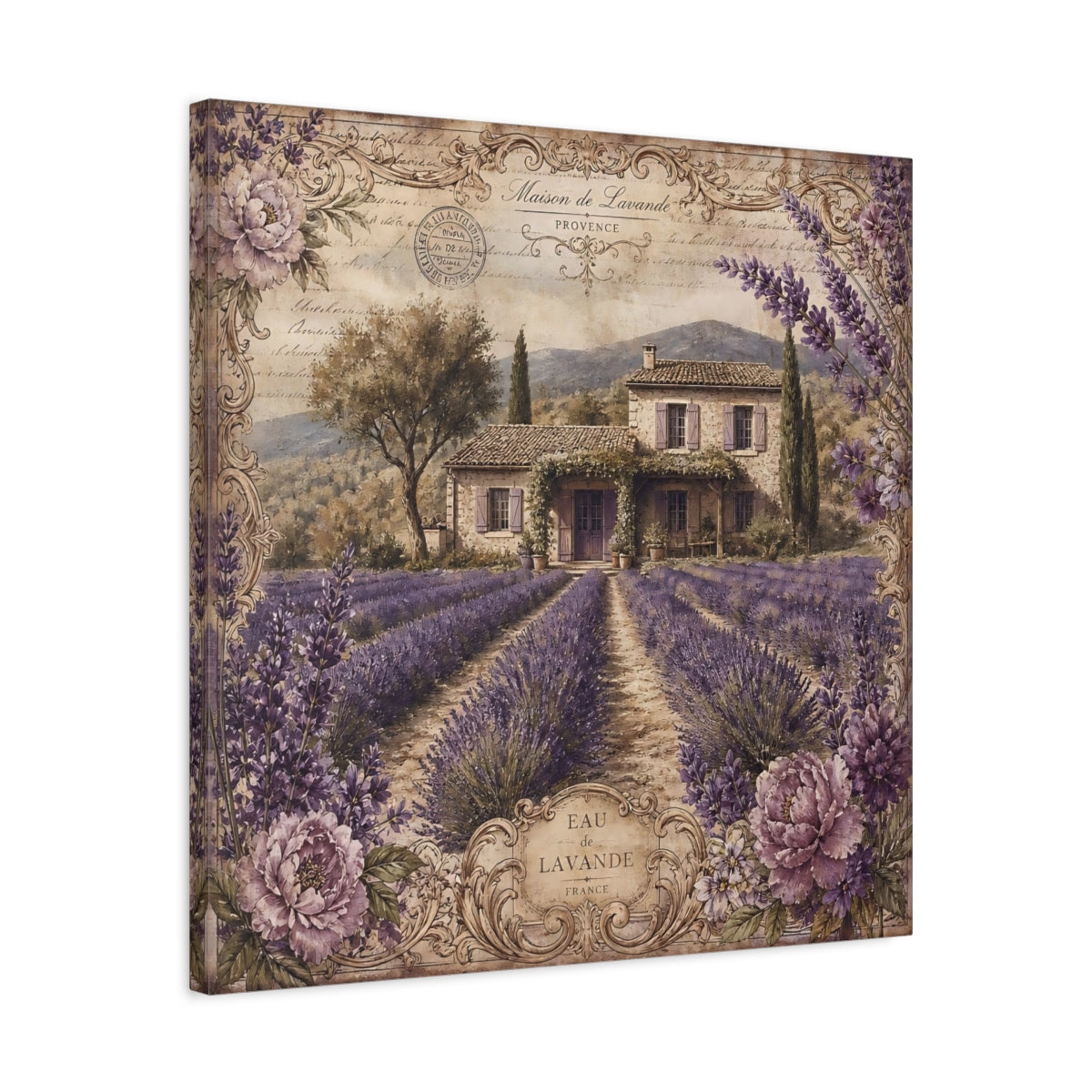 Side Mockup 4. Floral Lavender Field Purple Lavender shown as stretched canvas wall art