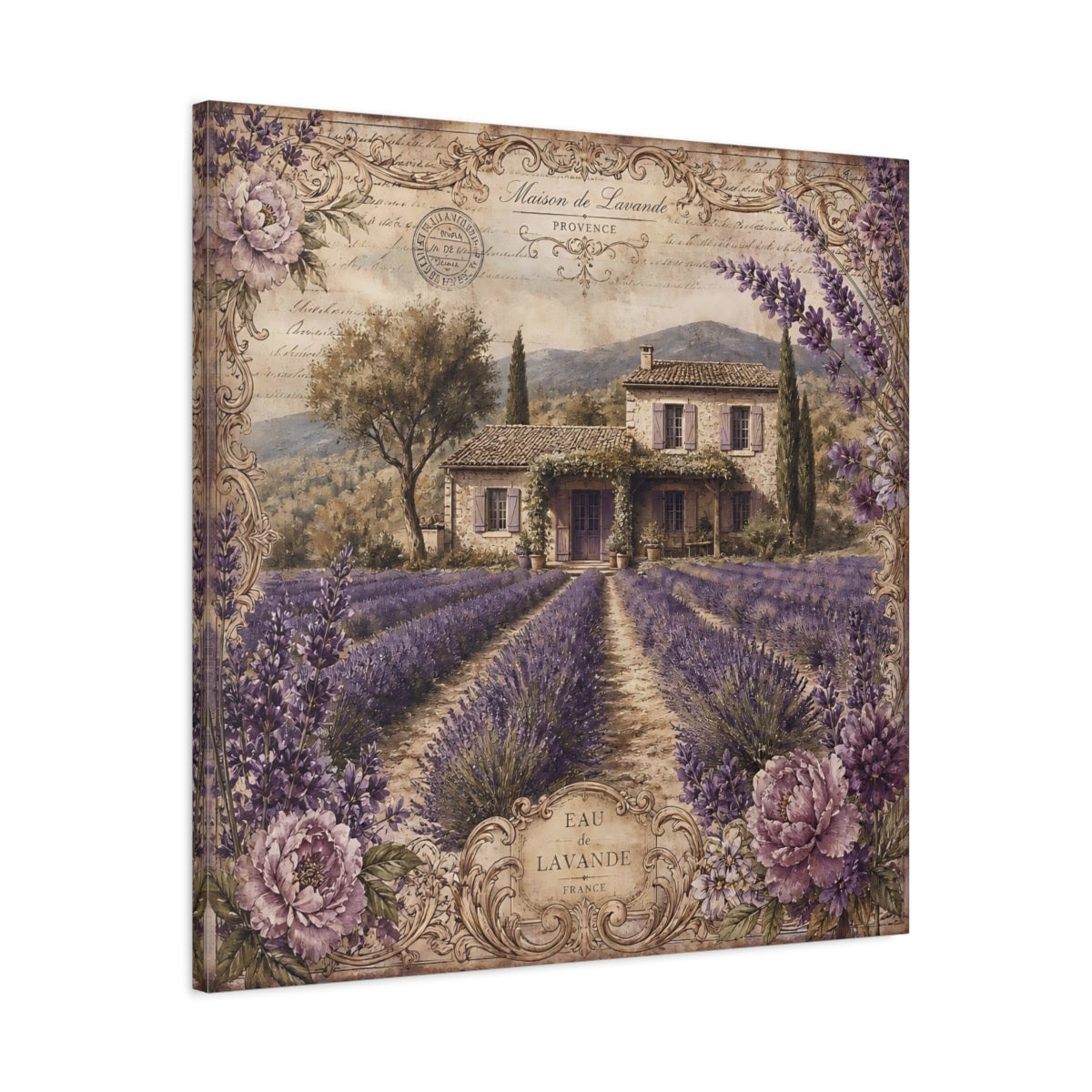 Side Mockup 3. Floral Lavender Field Purple Lavender shown as stretched canvas wall art