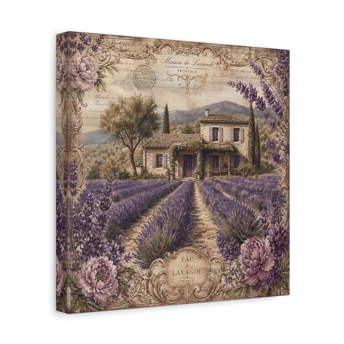 Side Mockup 8. Floral Lavender Field Purple Lavender shown as stretched canvas wall art