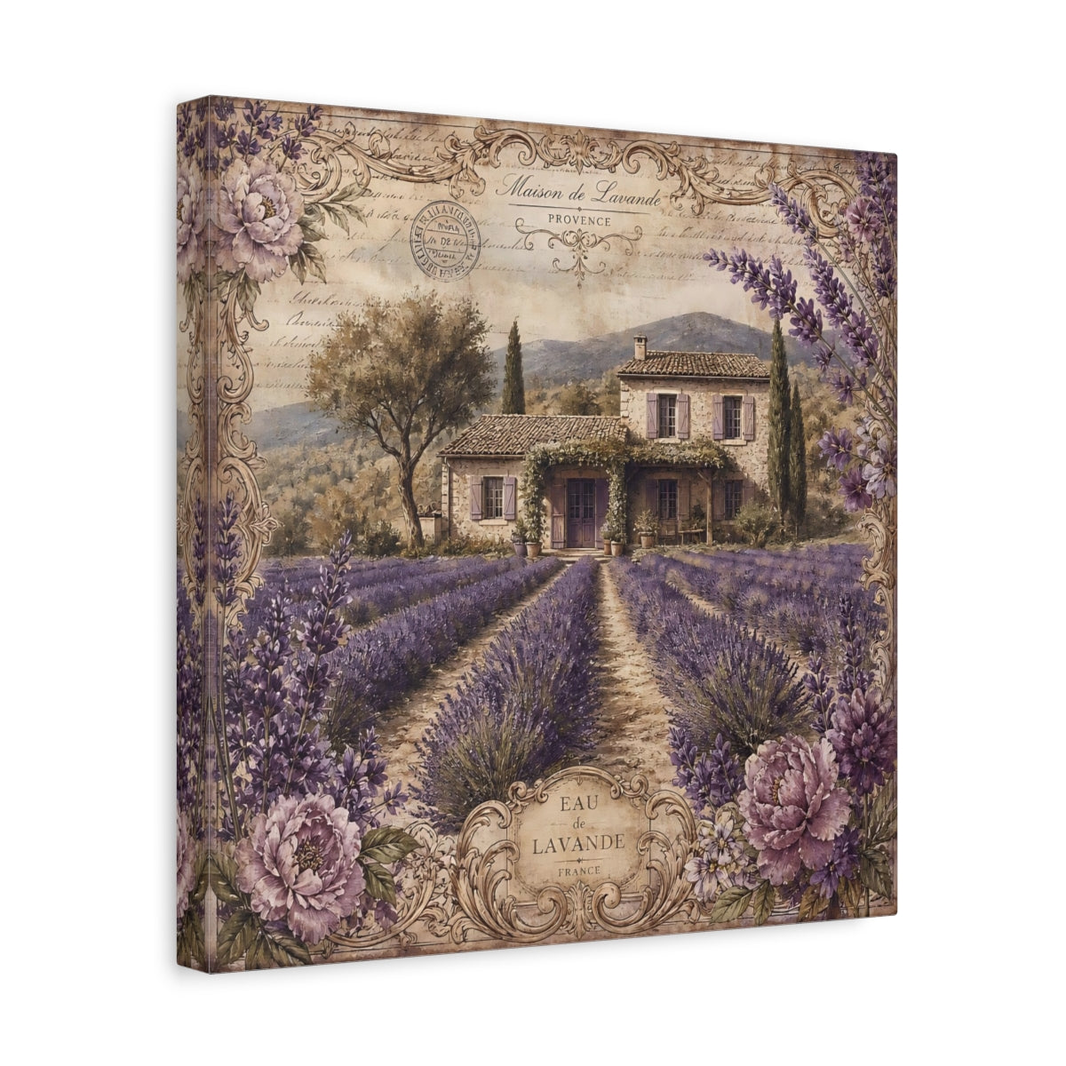 Side Mockup 7. Floral Lavender Field Purple Lavender shown as stretched canvas wall art