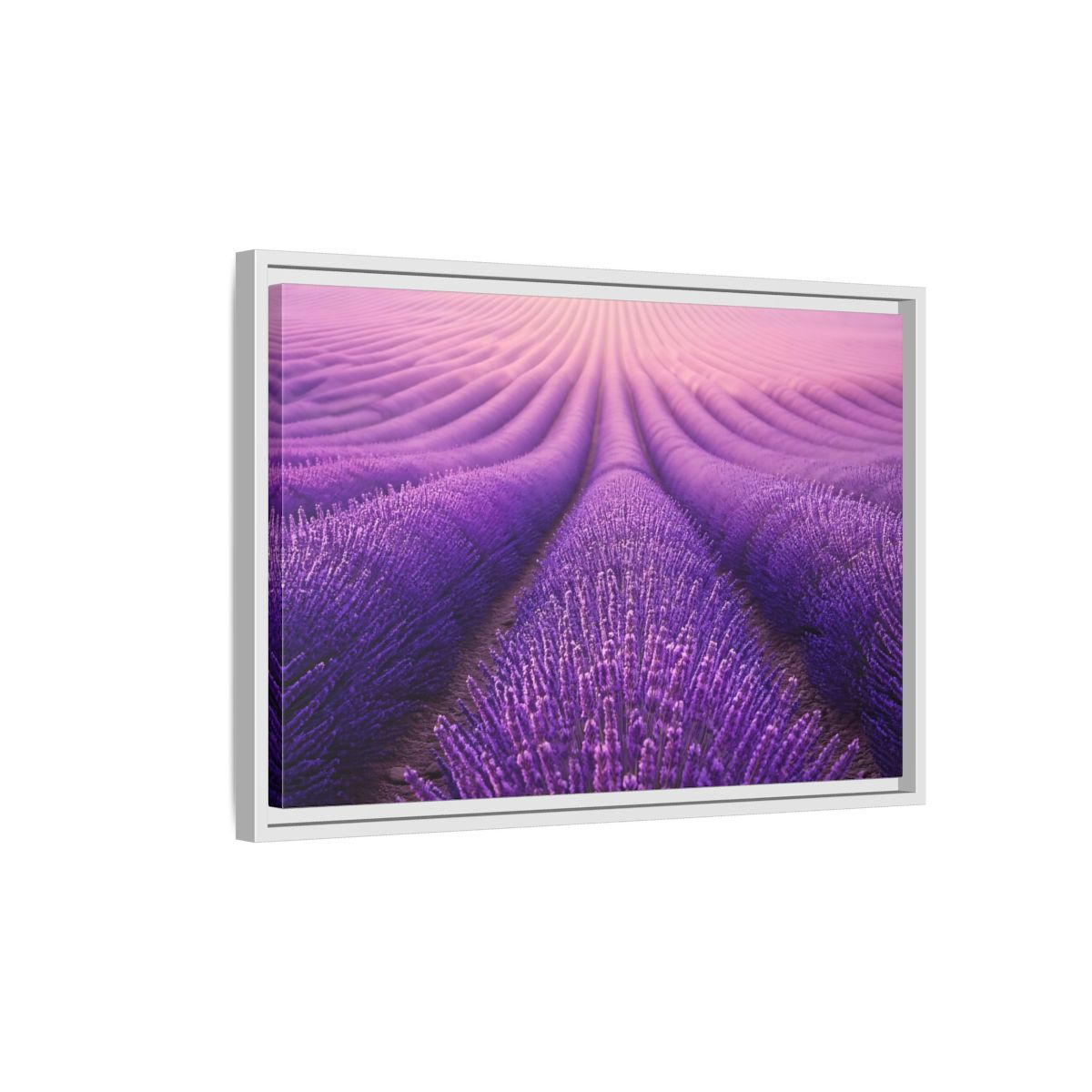 Side Mockup 1. Floral Lavender Field Purple Lavender shown as stretched canvas wall art
