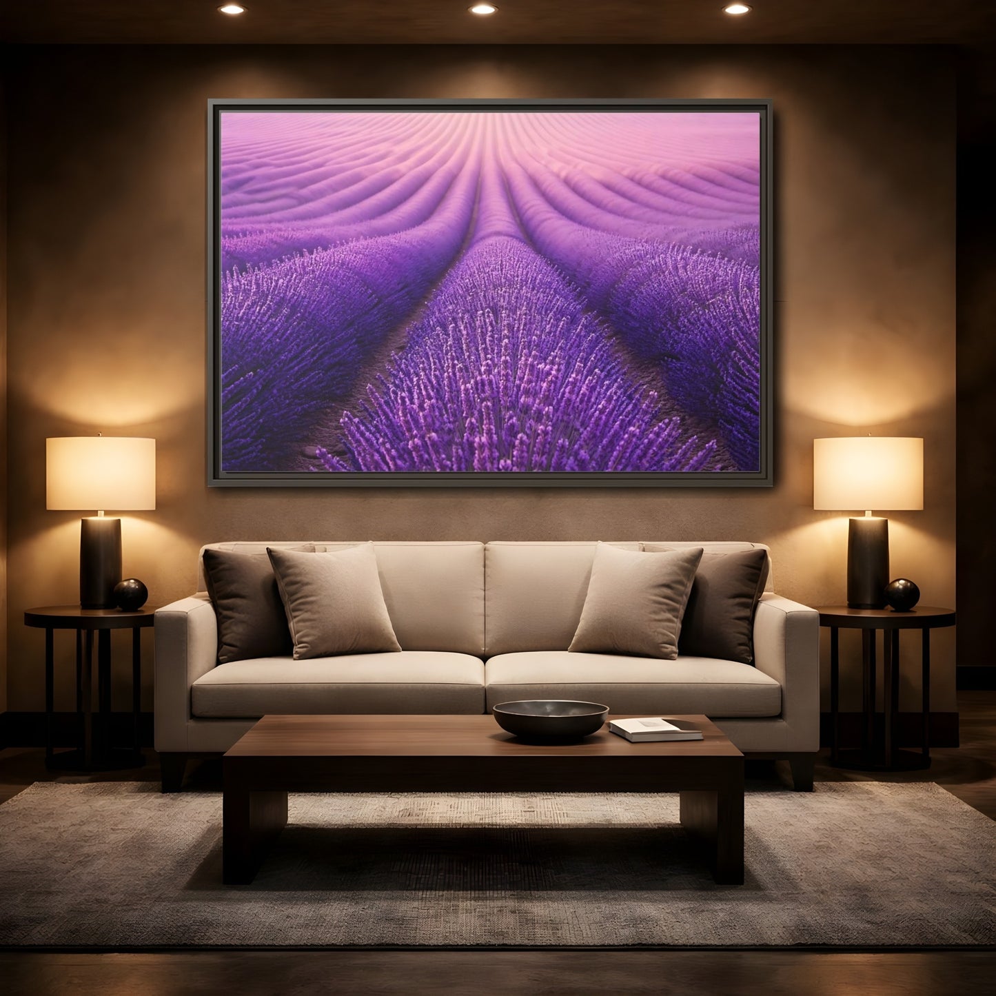 Mockup 2. Floral Lavender Field Purple Lavender shown as stretched canvas wall art
