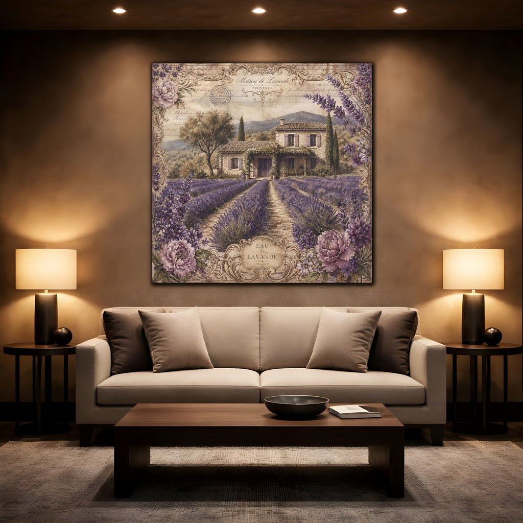 Mockup 2. Floral Lavender Field Purple Lavender shown as stretched canvas wall art