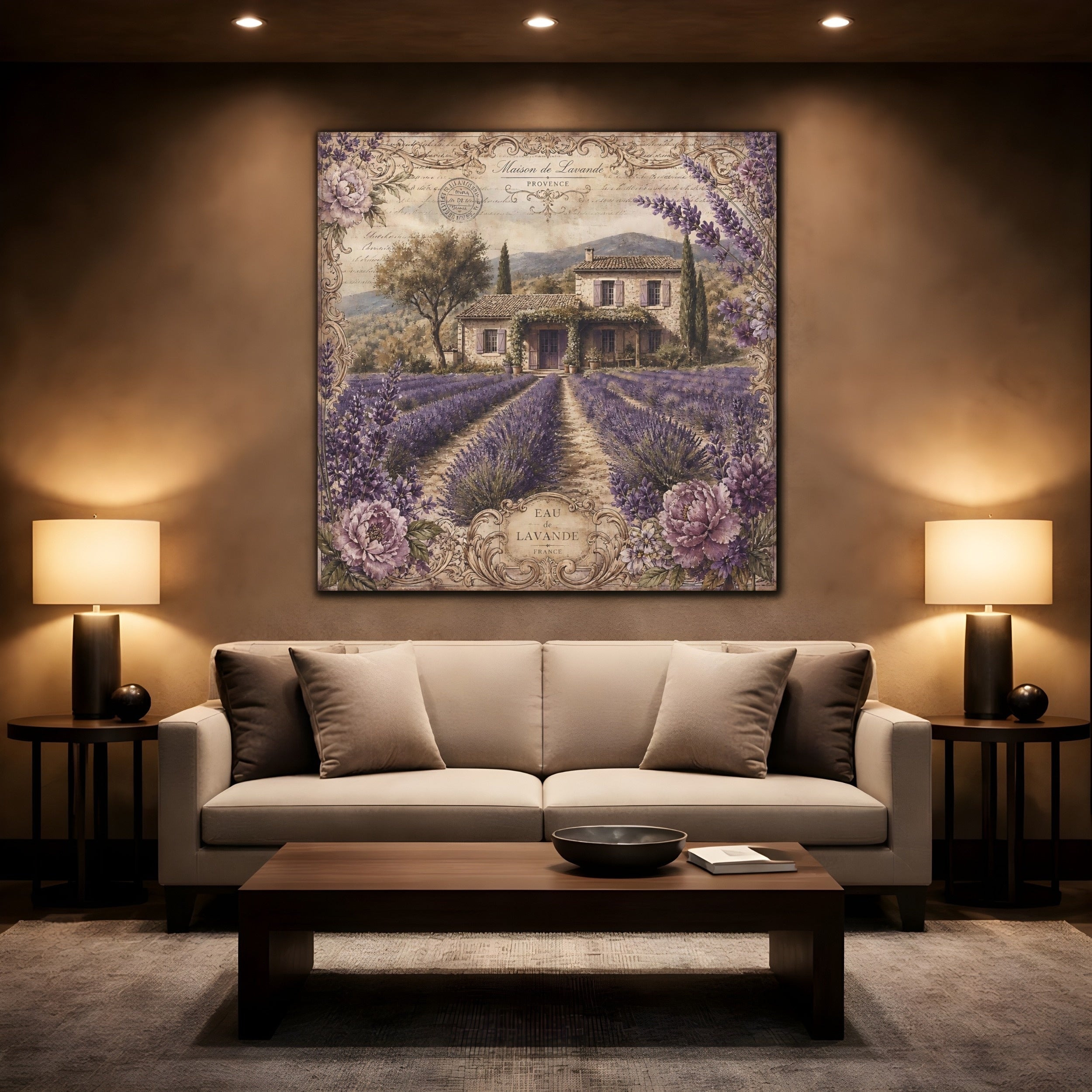 Mockup 2. Floral Lavender Field Purple Lavender shown as stretched canvas wall art