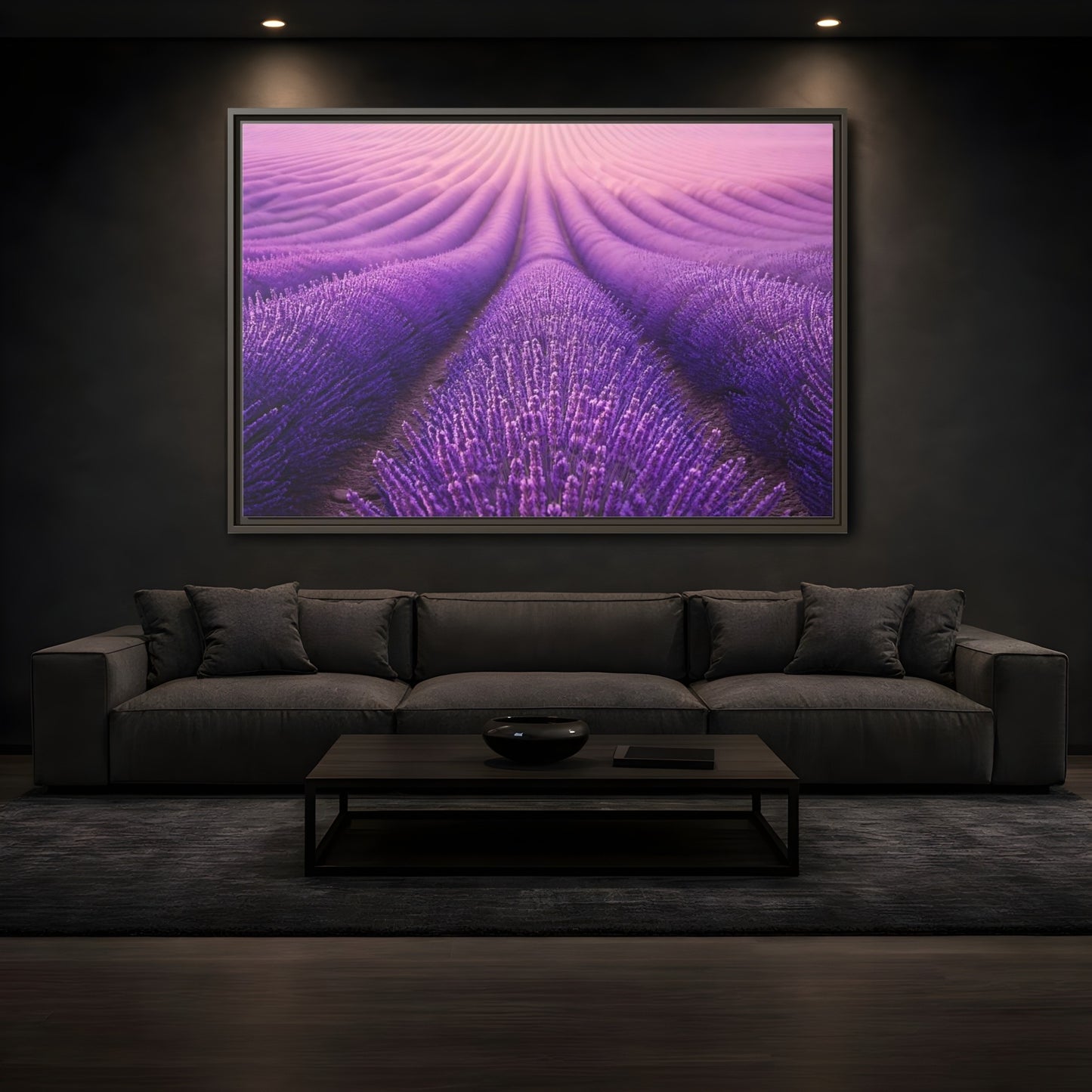 Mockup 3. Floral Lavender Field Purple Lavender shown as stretched canvas wall art
