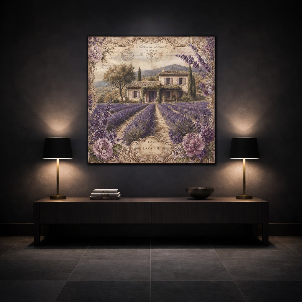 Mockup 3. Floral Lavender Field Purple Lavender shown as stretched canvas wall art