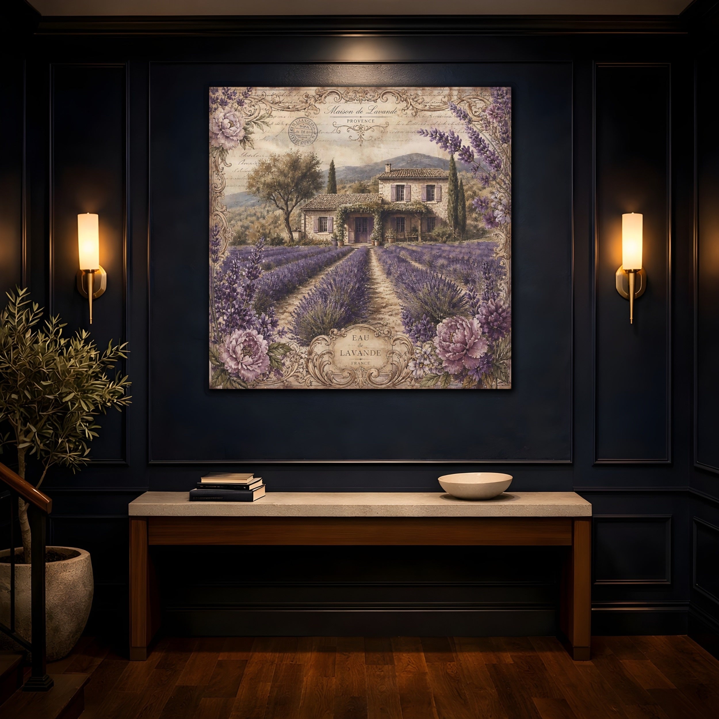 Mockup 4. Floral Lavender Field Purple Lavender shown as stretched canvas wall art