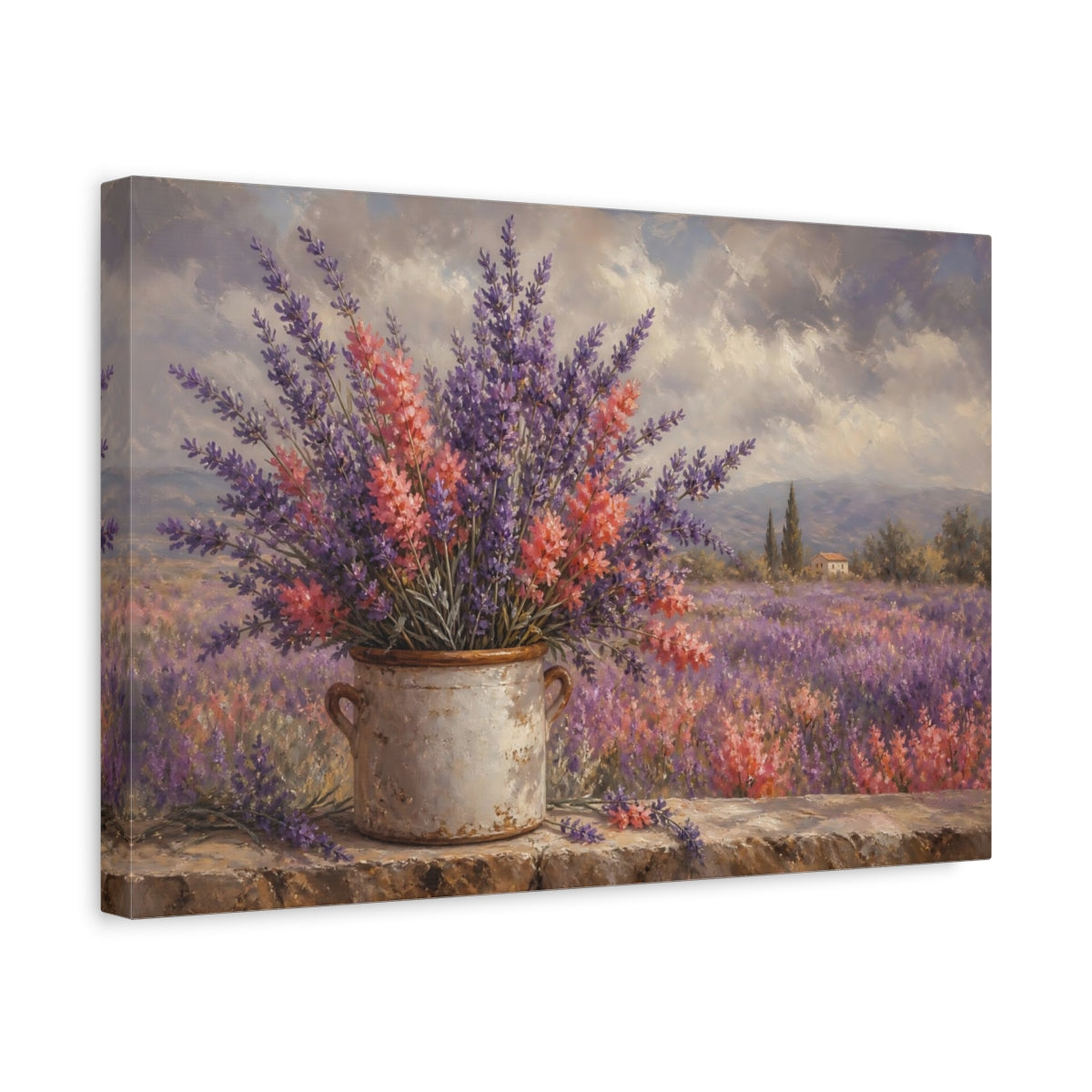 Side Mockup 4. Floral Lavender Flowers Purple Lavender shown as stretched canvas wall art