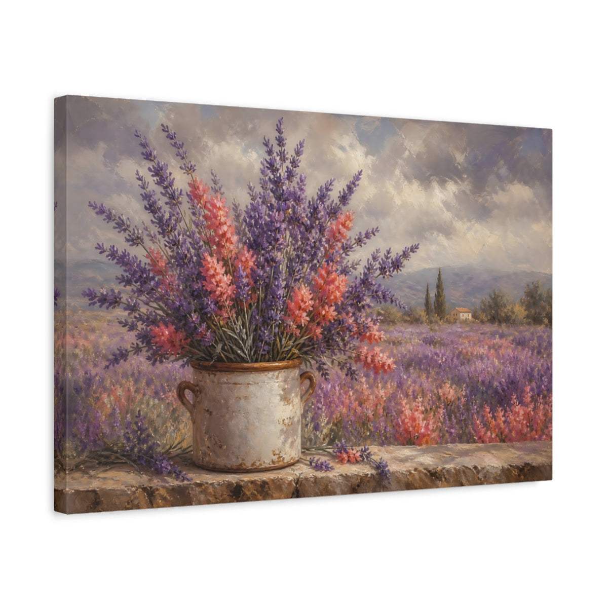 Side Mockup 3. Floral Lavender Flowers Purple Lavender shown as stretched canvas wall art
