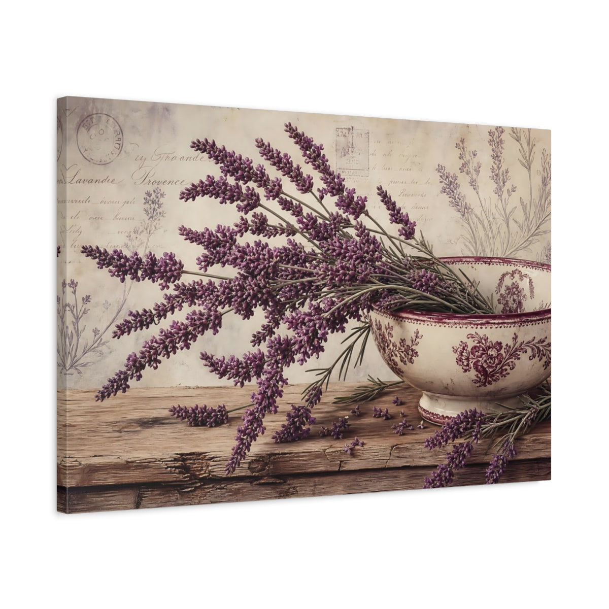 Side Mockup 2. Floral Lavender Flowers Purple Lavender shown as stretched canvas wall art