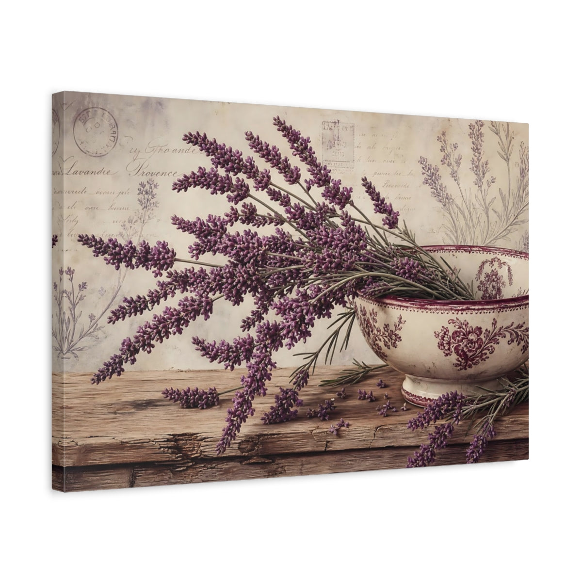 Side Mockup 3. Floral Lavender Flowers Purple Lavender shown as stretched canvas wall art