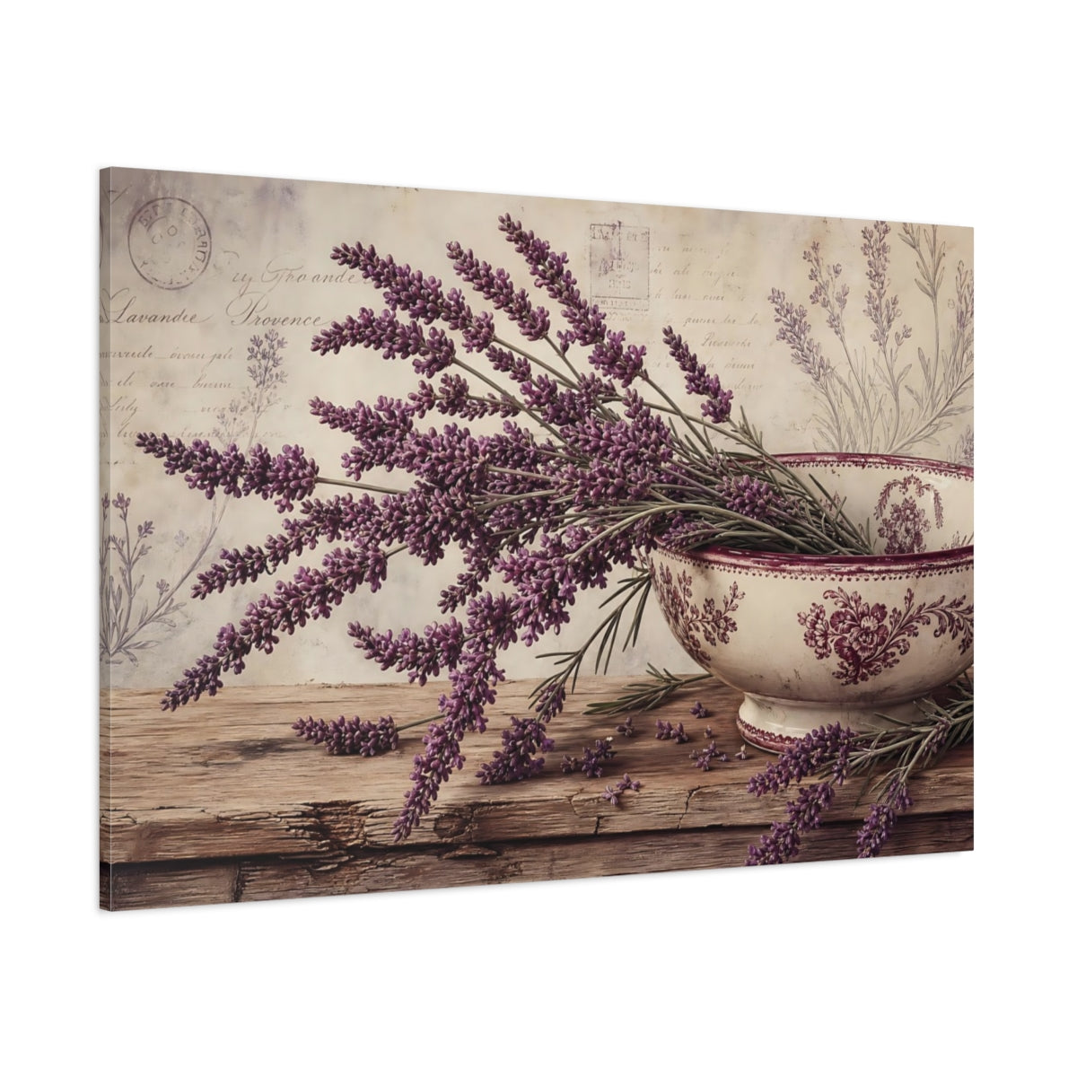 Side Mockup 1. Floral Lavender Flowers Purple Lavender shown as stretched canvas wall art