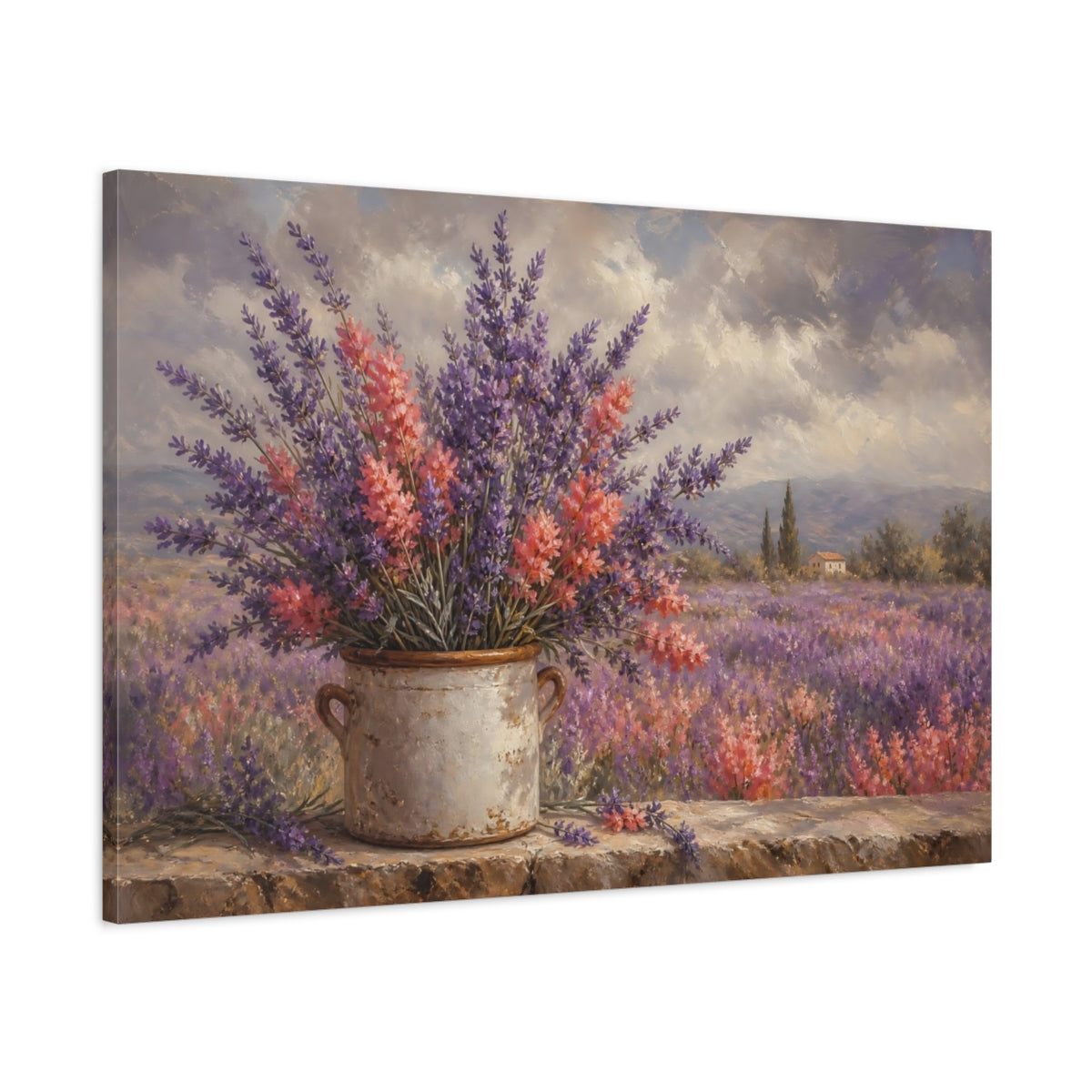 Main Mockup. Floral Lavender Flowers Purple Lavender shown as stretched canvas wall art