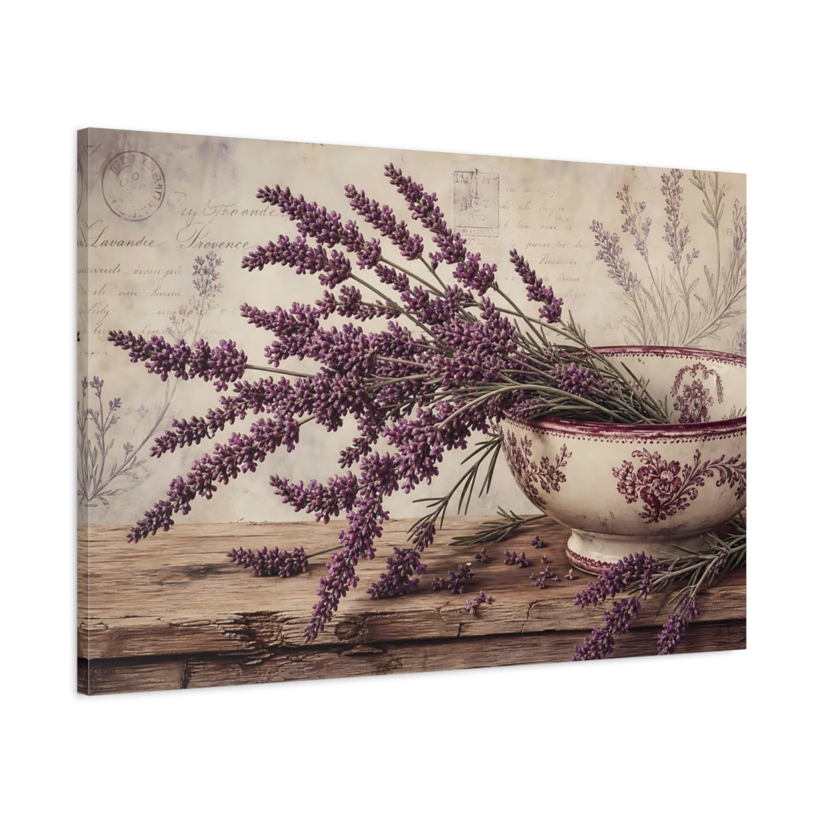 Main Mockup. Floral Lavender Flowers Purple Lavender shown as stretched canvas wall art
