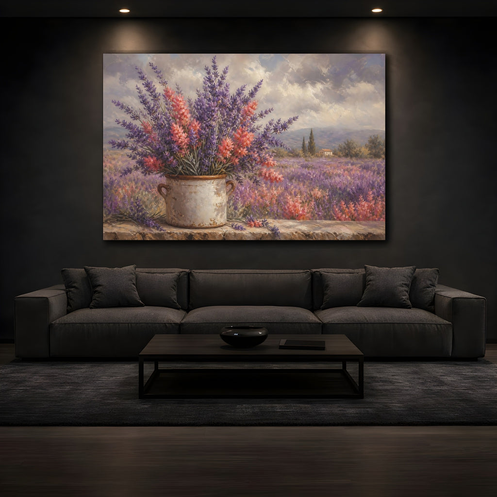 Mockup 3. Floral Lavender Flowers Purple Lavender shown as stretched canvas wall art