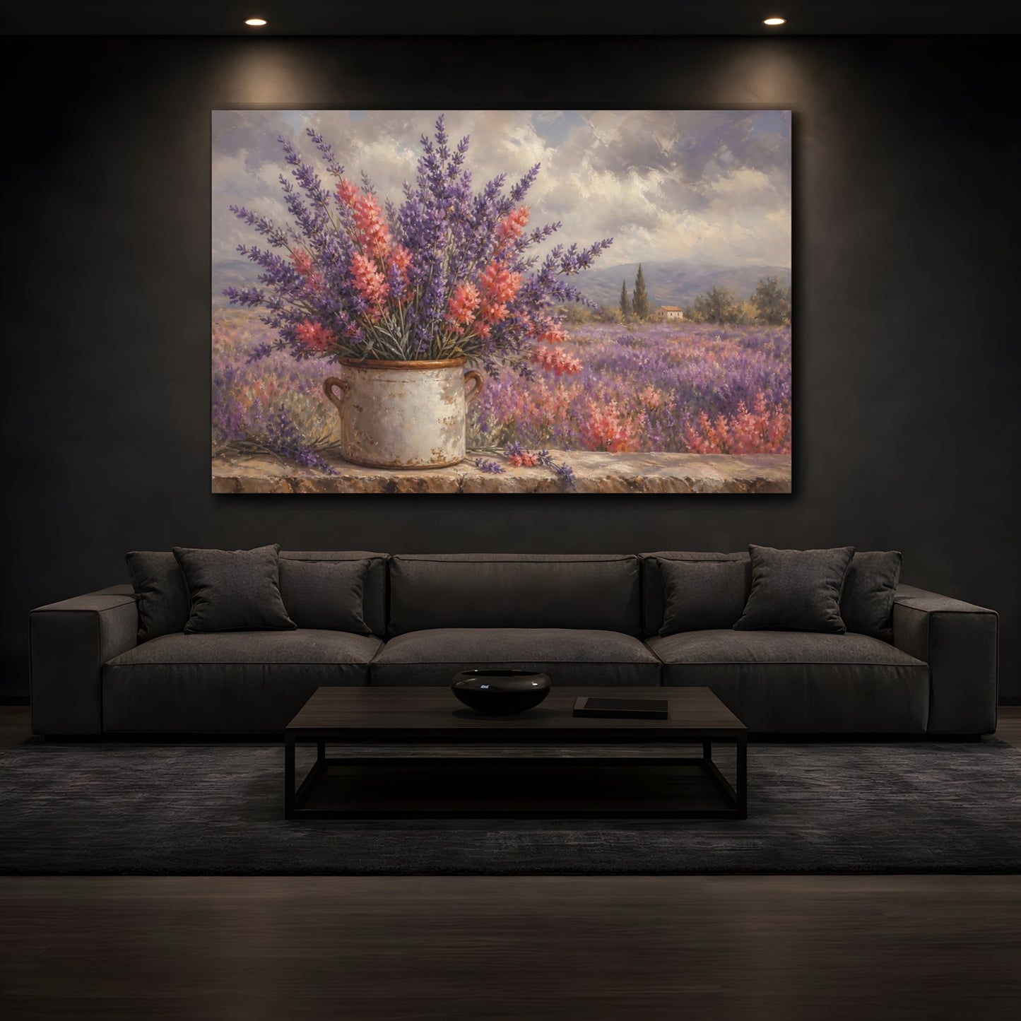 Mockup 3. Floral Lavender Flowers Purple Lavender shown as stretched canvas wall art