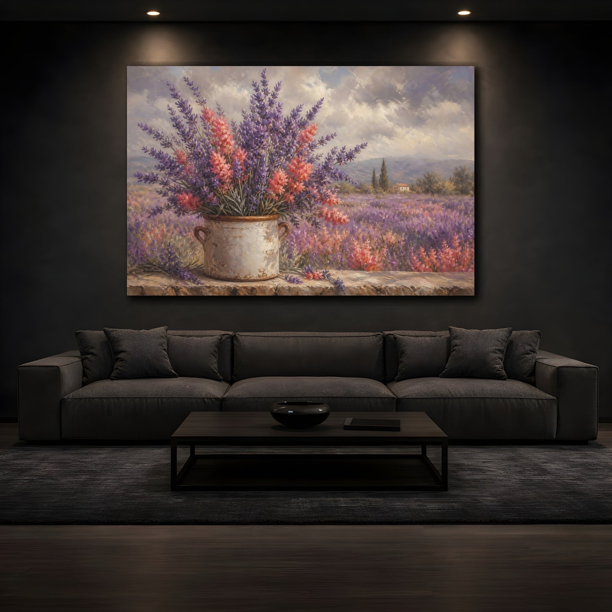 Mockup 3. Floral Lavender Flowers Purple Lavender shown as stretched canvas wall art