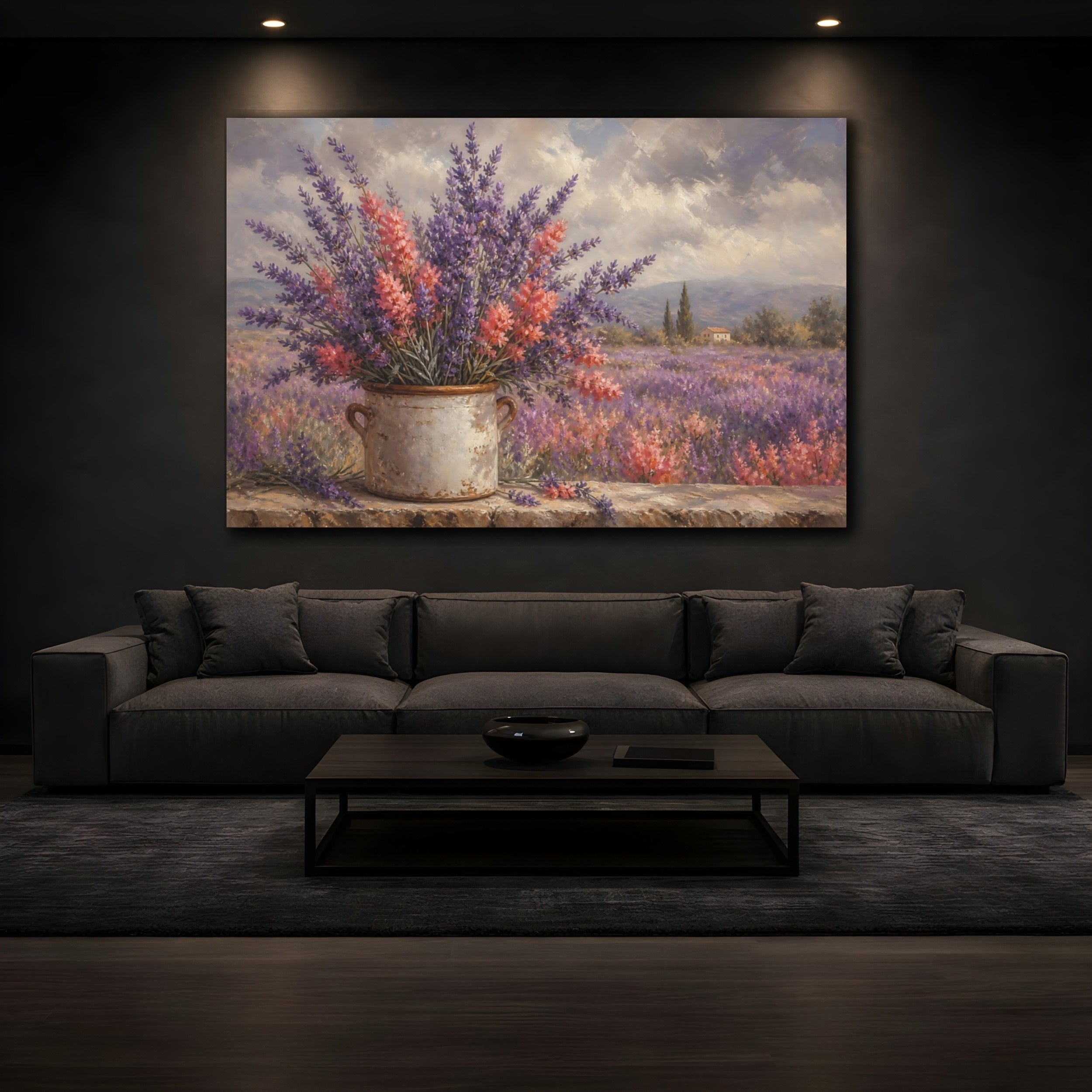 Mockup 3. Floral Lavender Flowers Purple Lavender shown as stretched canvas wall art