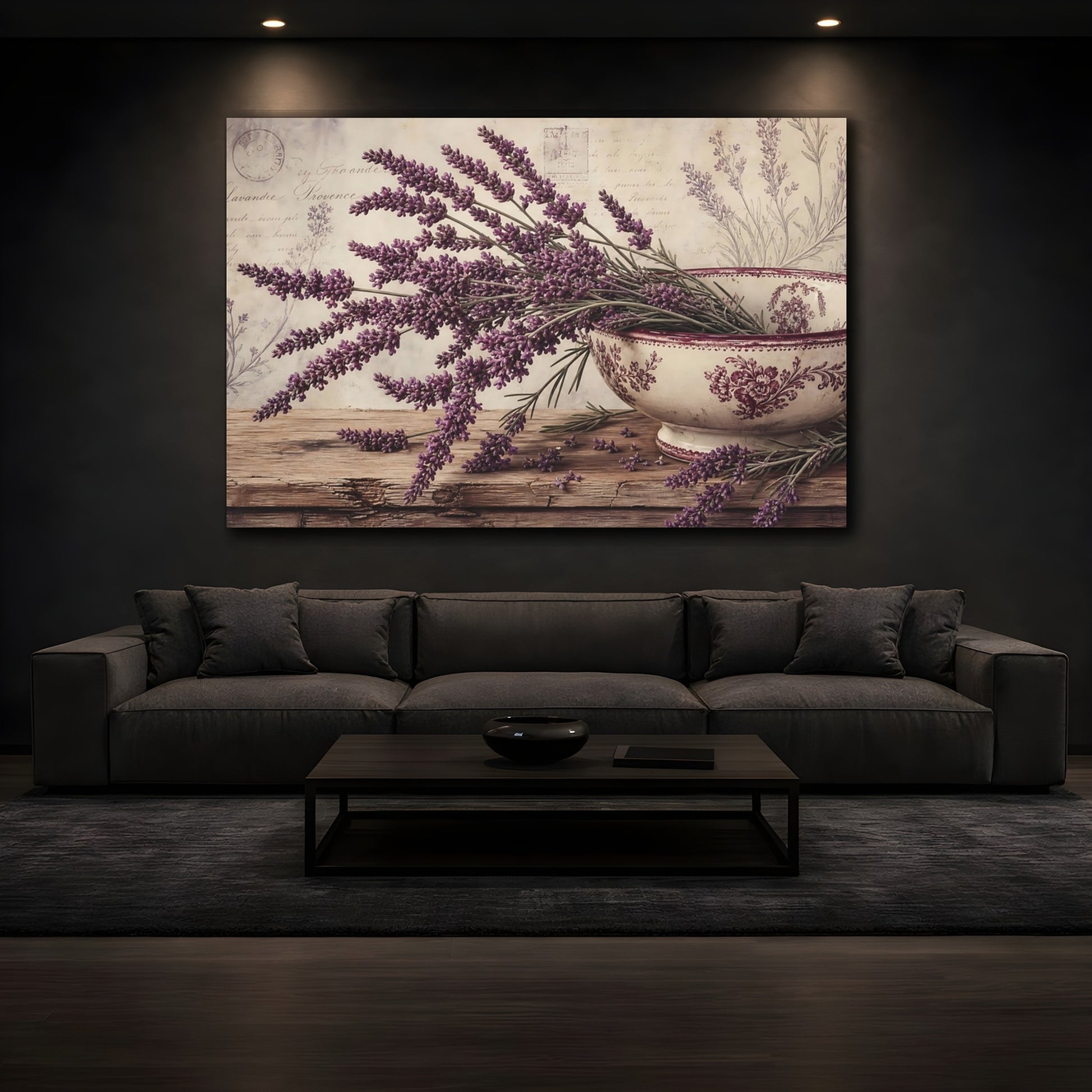 Mockup 3. Floral Lavender Flowers Purple Lavender shown as stretched canvas wall art