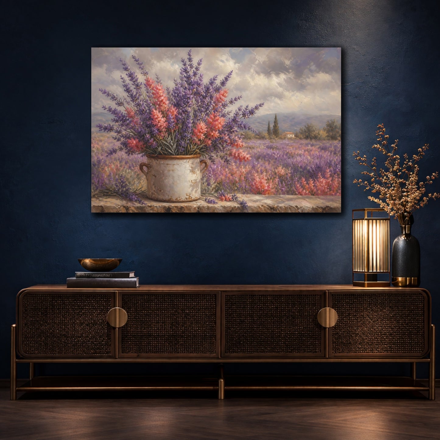 Mockup 4. Floral Lavender Flowers Purple Lavender shown as stretched canvas wall art