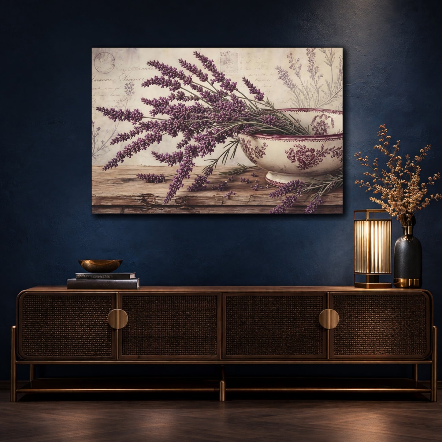 Mockup 4. Floral Lavender Flowers Purple Lavender shown as stretched canvas wall art