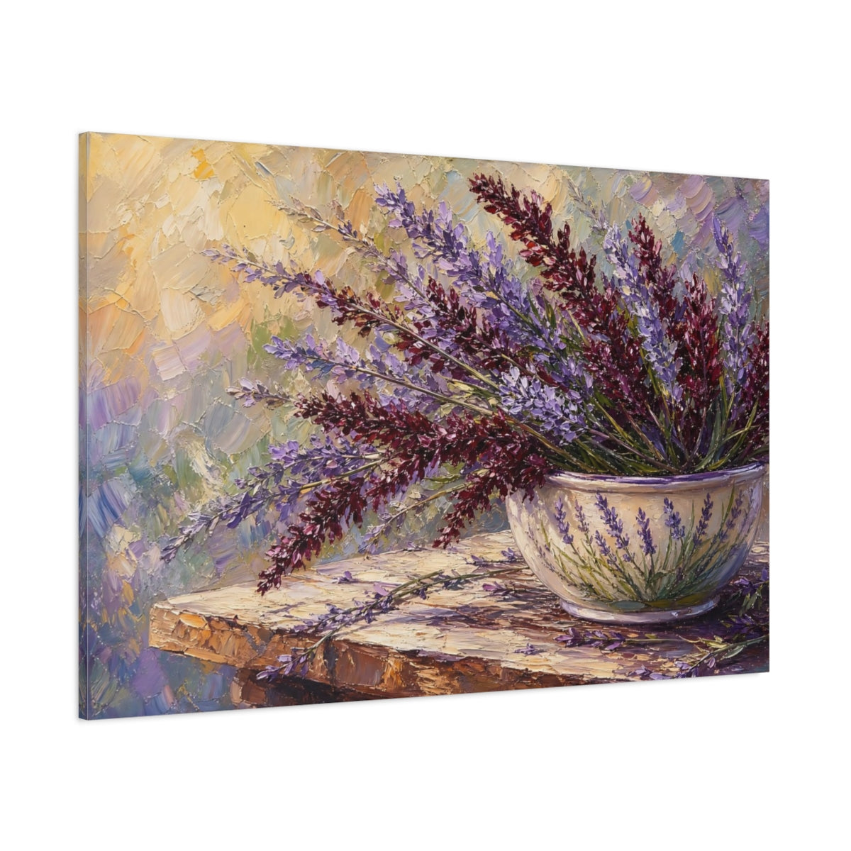 Side Mockup 1. Floral Lavender Purple Lavender shown as stretched canvas wall art
