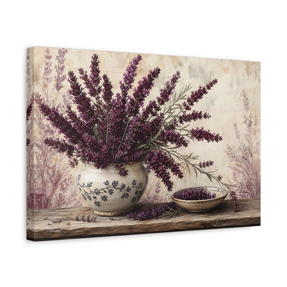 Side Mockup 4. Floral Lavender Purple Lavender shown as stretched canvas wall art