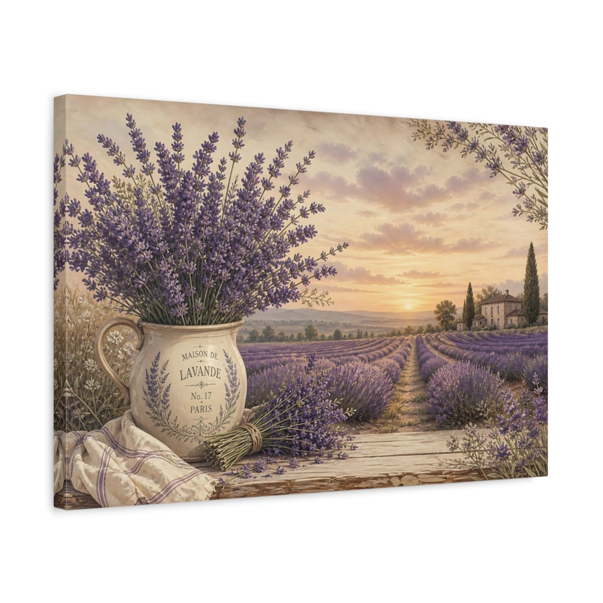 Side Mockup 3. Floral Lavender Purple Lavender shown as stretched canvas wall art