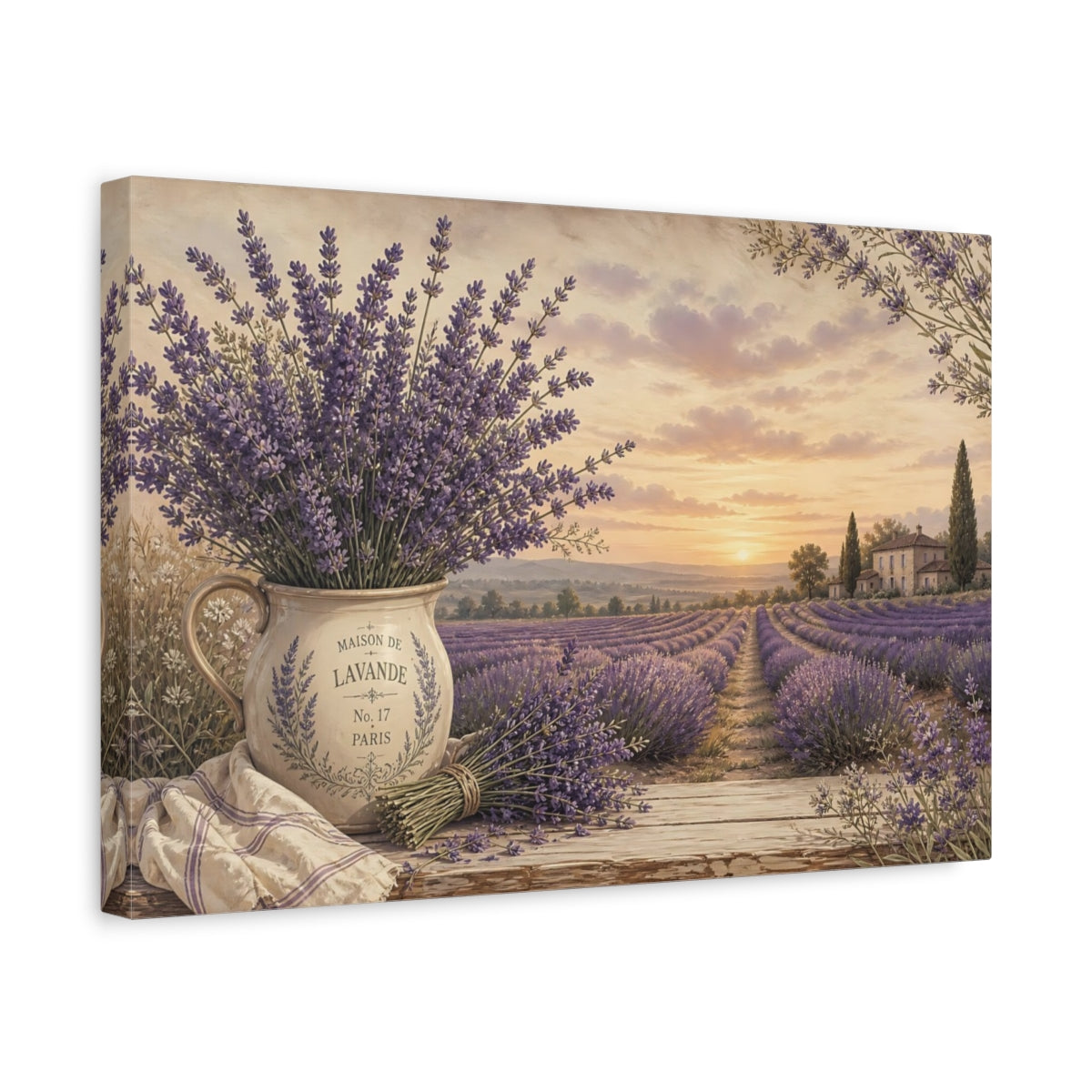 Side Mockup 4. Floral Lavender Purple Lavender shown as stretched canvas wall art