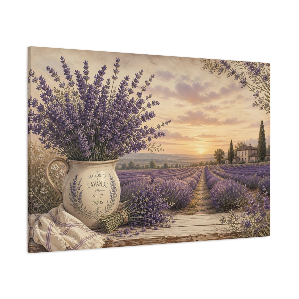 Side Mockup 1. Floral Lavender Purple Lavender shown as stretched canvas wall art