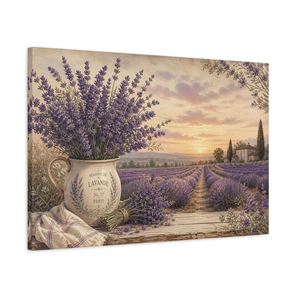 Side Mockup 2. Floral Lavender Purple Lavender shown as stretched canvas wall art