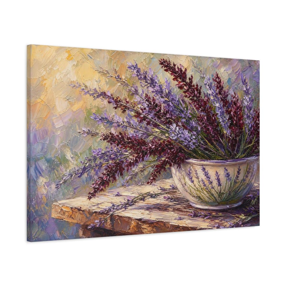 Main Mockup. Floral Lavender Purple Lavender shown as stretched canvas wall art