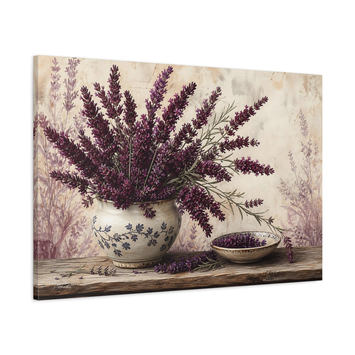 Main Mockup. Floral Lavender Purple Lavender shown as stretched canvas wall art