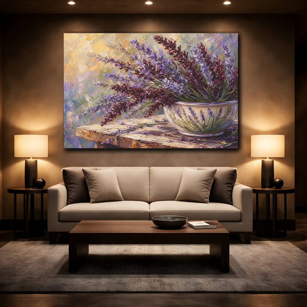 Mockup 2. Floral Lavender Purple Lavender shown as stretched canvas wall art