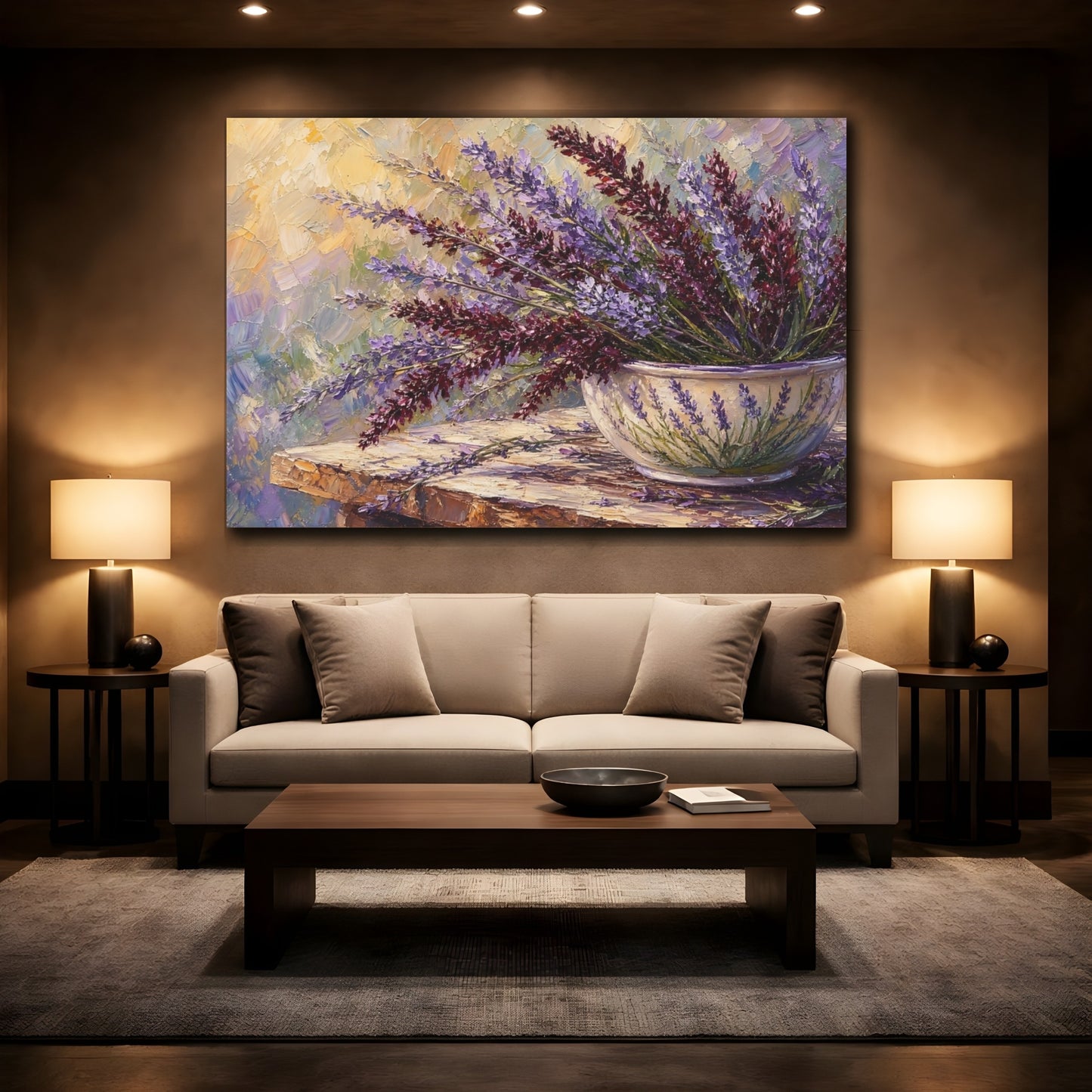 Mockup 2. Floral Lavender Purple Lavender shown as stretched canvas wall art