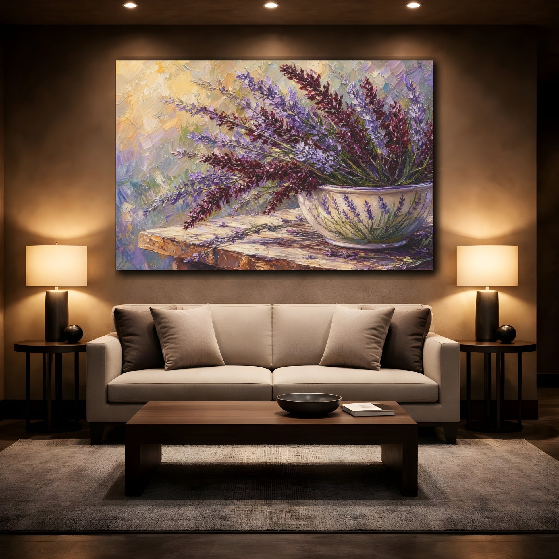 Mockup 2. Floral Lavender Purple Lavender shown as stretched canvas wall art