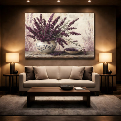 Mockup 2. Floral Lavender Purple Lavender shown as stretched canvas wall art