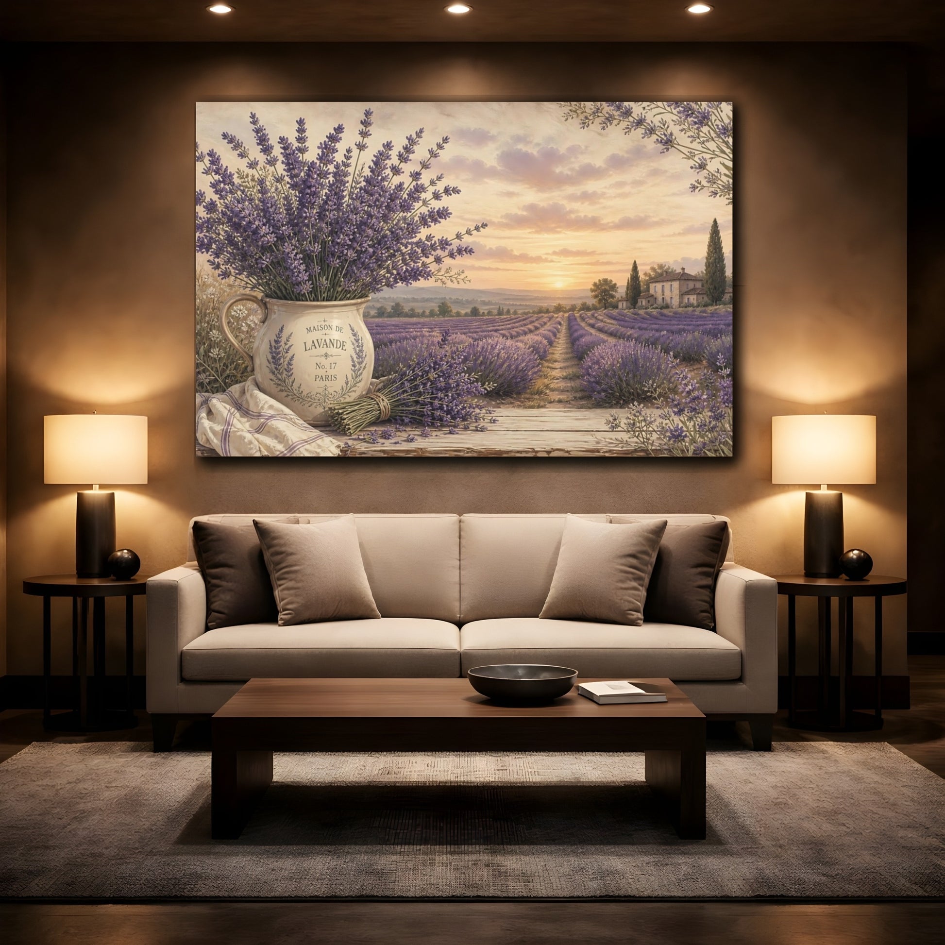 Mockup 2. Floral Lavender Purple Lavender shown as stretched canvas wall art