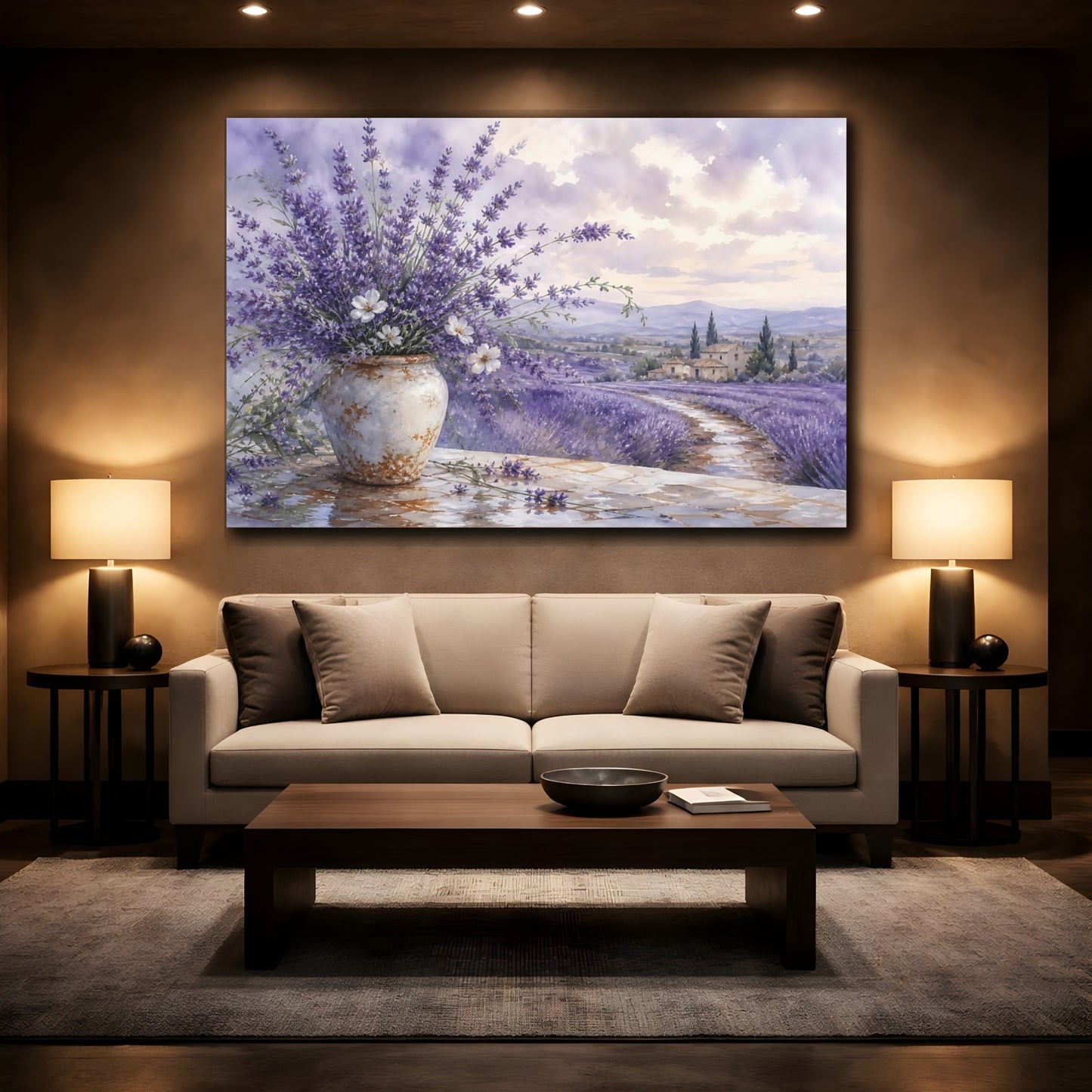 Mockup 2. Floral Lavender Purple Lavender shown as stretched canvas wall art