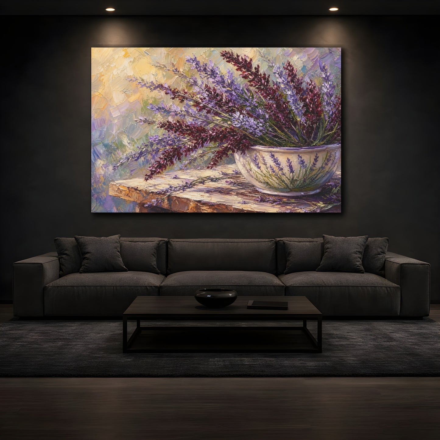 Mockup 3. Floral Lavender Purple Lavender shown as stretched canvas wall art