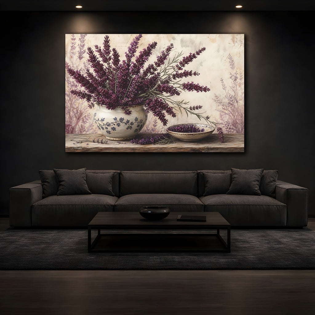 Mockup 3. Floral Lavender Purple Lavender shown as stretched canvas wall art