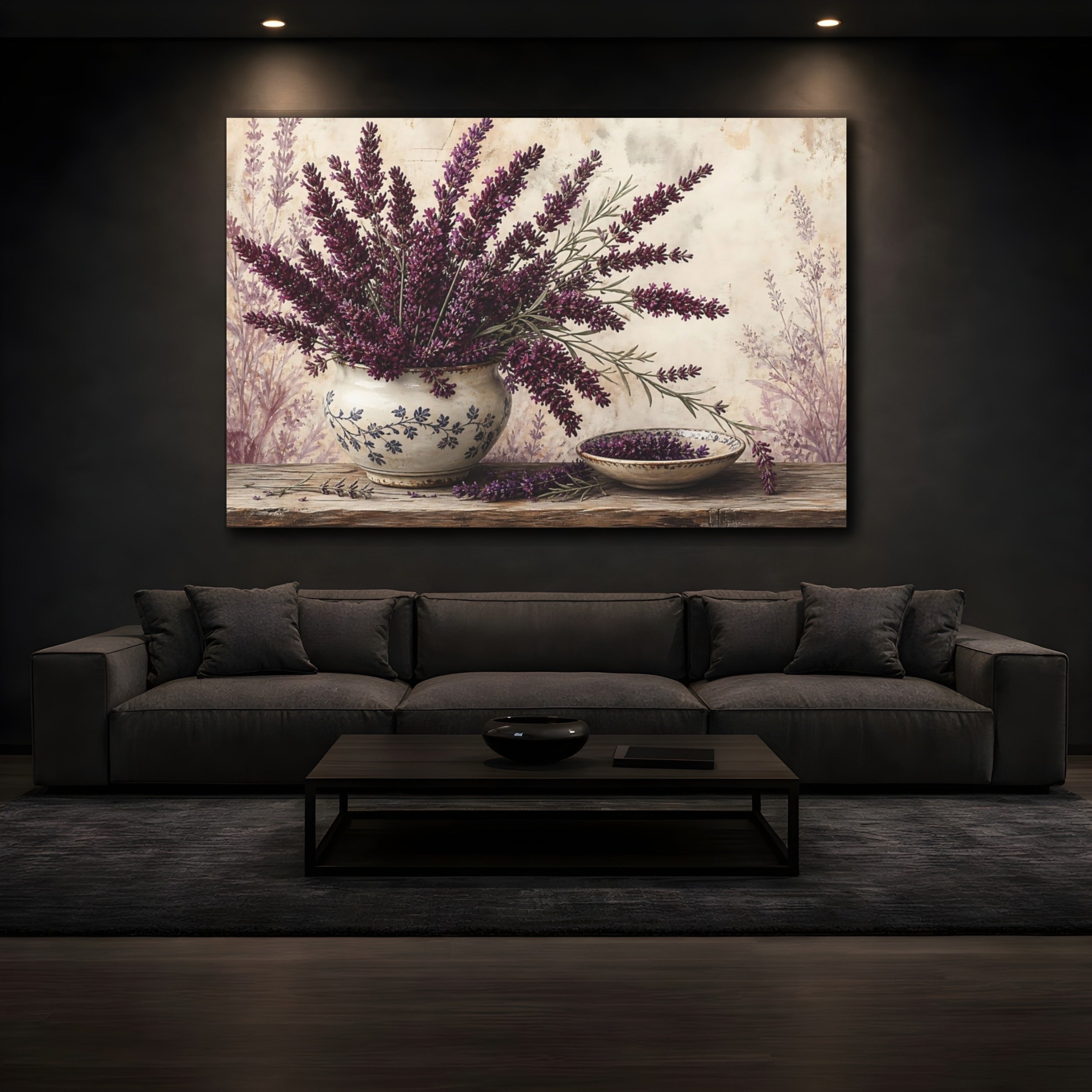 Mockup 3. Floral Lavender Purple Lavender shown as stretched canvas wall art