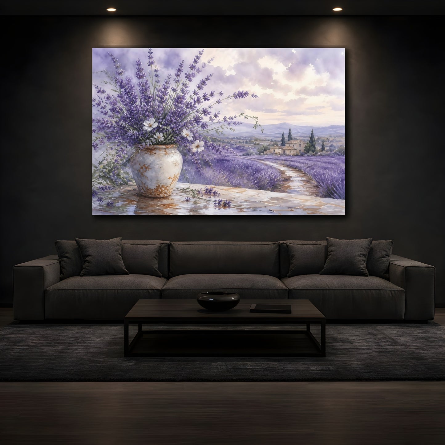 Mockup 3. Floral Lavender Purple Lavender shown as stretched canvas wall art