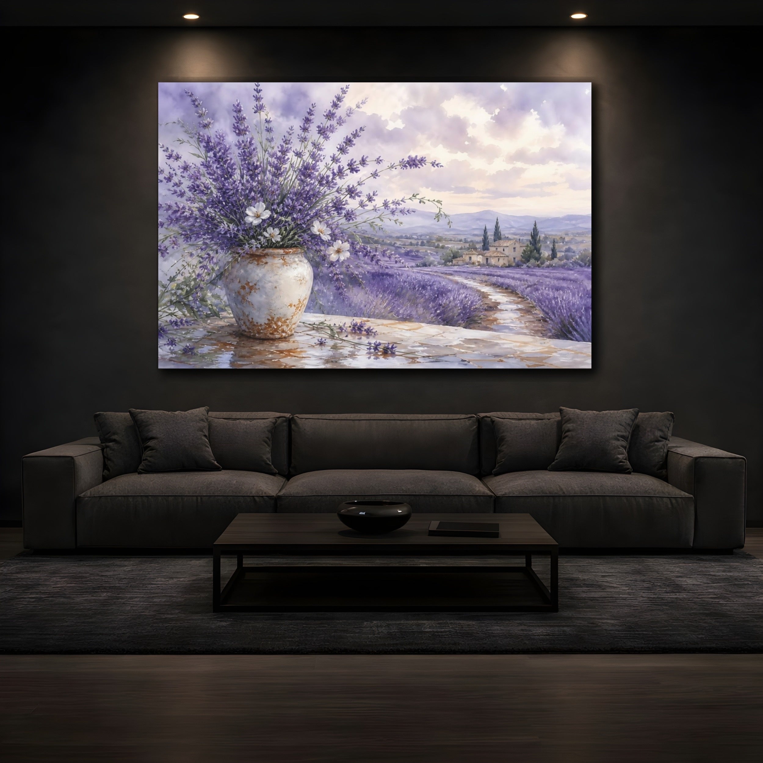 Mockup 3. Floral Lavender Purple Lavender shown as stretched canvas wall art