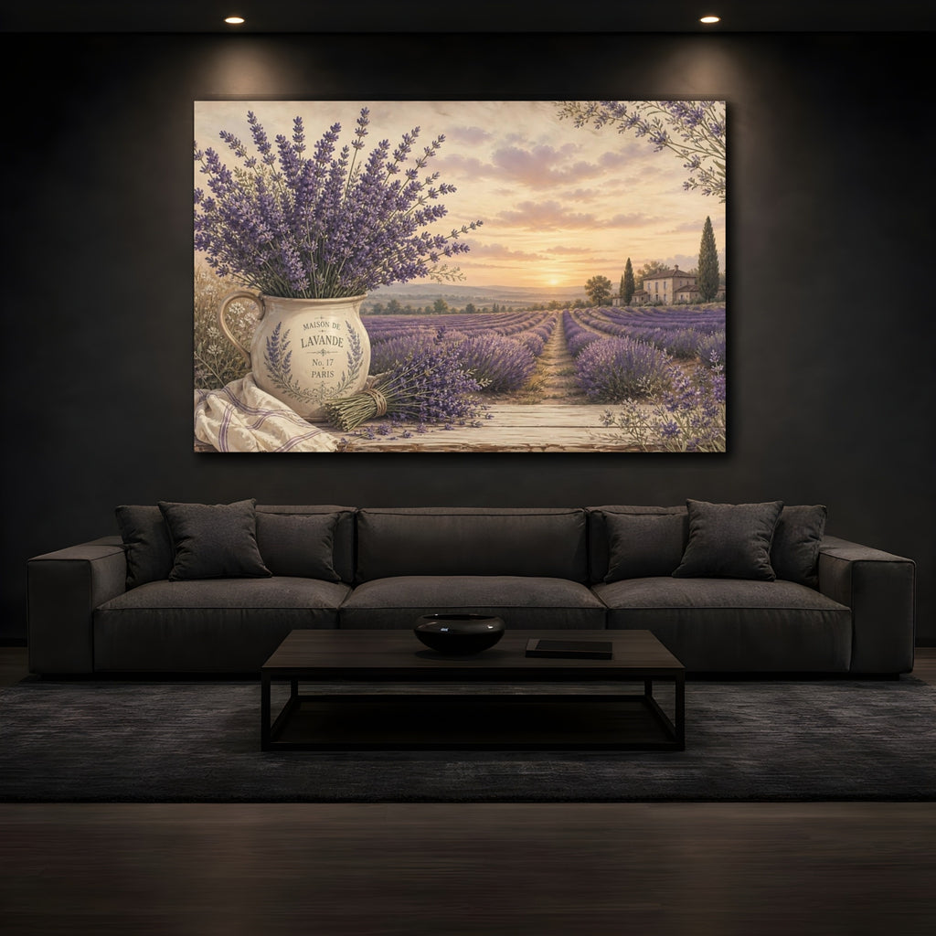 Mockup 3. Floral Lavender Purple Lavender shown as stretched canvas wall art