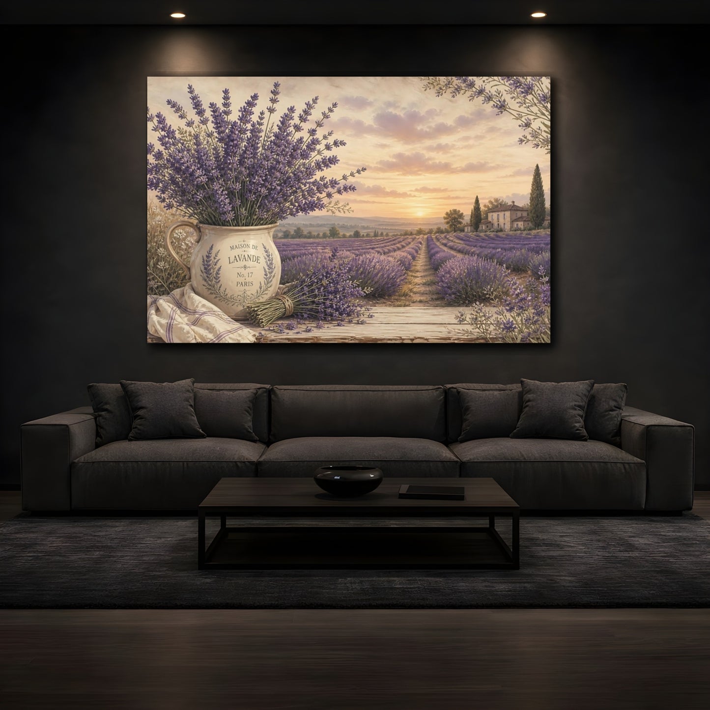 Mockup 3. Floral Lavender Purple Lavender shown as stretched canvas wall art
